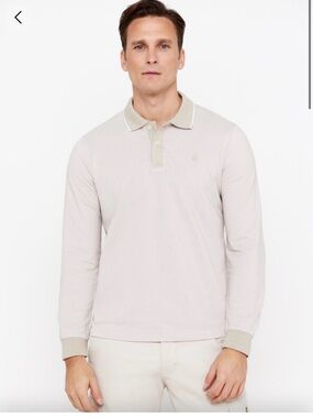 Pedro Del Hierro Pique Polo Shirt Long Sleeve Cream , size Large